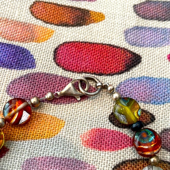 Murano  glass beads w aventurine/dichroic glass bead bracelet  925 clasp. - Picture 2 of 2